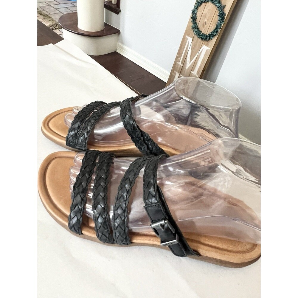 Aetrex Black Braided Triple-Strap Slide Sandals